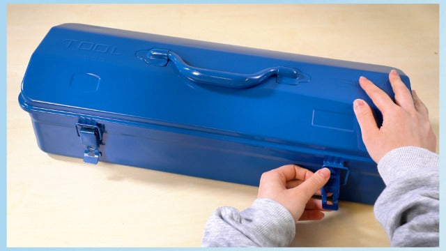 HARFINGTON Portable Tool Box, 17" x 8" x 4" Trunk Tool Storage Box Steel Organizer Mountain Toolbox Double Metal Latch with Handle for Garage Warehouse Workshop Household, Red 17" x 8" x 4"