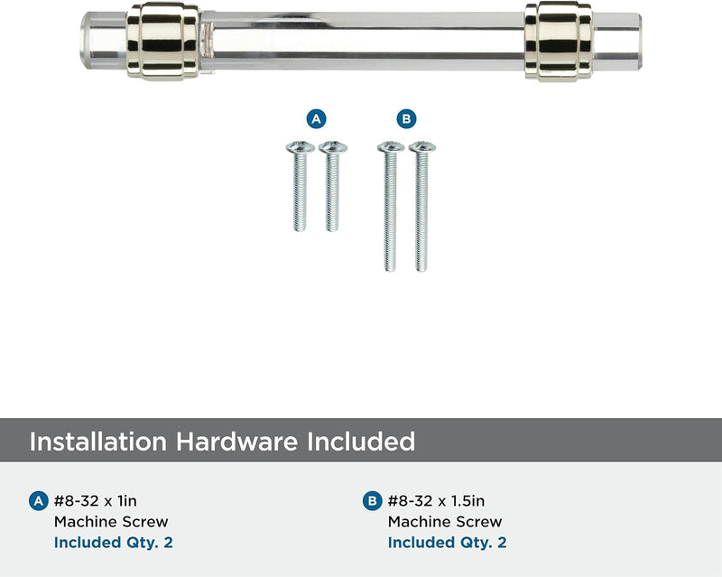 Amerock | Cabinet Pull | Clear/Polished Nickel | 3-3/4 inch (96 mm) Center-to-Center | Glacio | 1 Pack | Drawer Pull | Drawer Handle | Cabinet Hardware