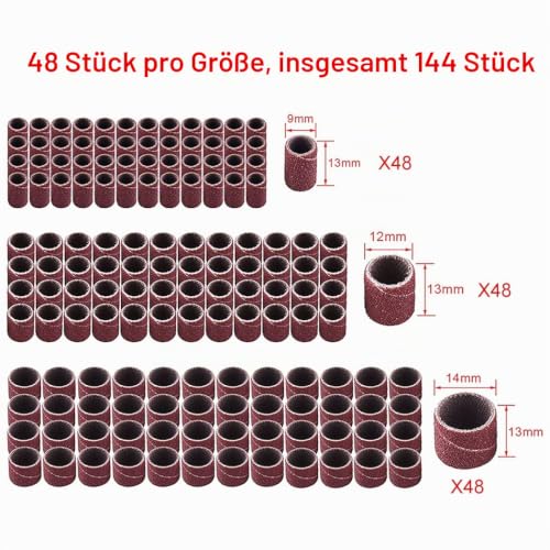 Sanding Sleeves Set with 144 Sanding Bands (80/120 Grit) + 6 Sanding Rollers | Standard Size Drum Mandrels Sanding Drum Grinding Attachments, Drum Sander Set, for Dremel Rotary Tool