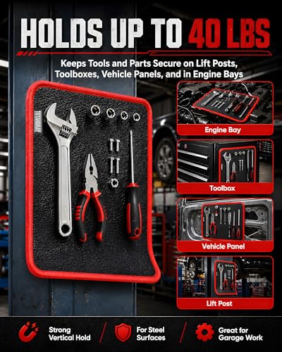 Magnetic Tool Mat 40 LBS Heavy Duty Flexible Magnetic Tool Holder 3Pcs Magnetic Mat Red