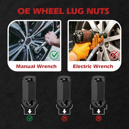 1/2-20 Long Lug Nuts, Closed End Bulge Acorn Black, 48mm 20Pcs 20Pcs 1.9" Long 1/2"-20