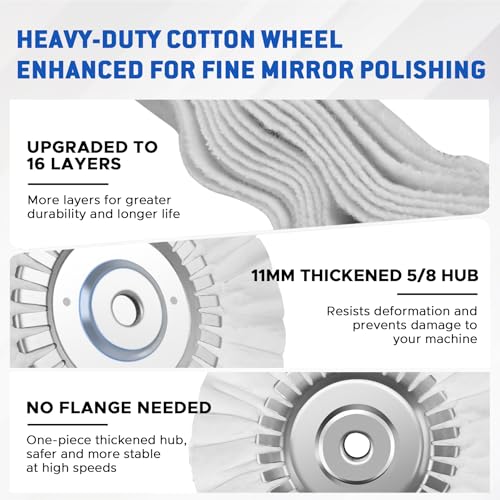 8" Fine White Airway Buffing Wheel with 5/8" Arbor Hub & 5-Color Polishing Compound Set, Complete Final Mirror Finish Polishing Kit for Aluminum Truck Wheels, Rims, Chrome, Stainless Steel