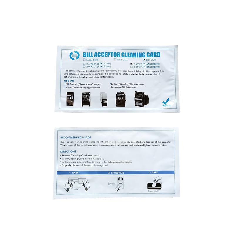 Presaturated Bill Validator Cleaning Cards, Compatible with All Bill Validators, Readers and Currency Counters - 2.5" by 7.5" (25) 25