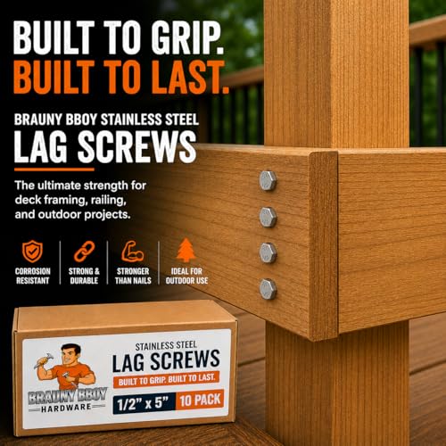 (10) 1/2" X 5" – 304-18/8 Grade Stainless Steel Heavy Duty Lag mounting Screws I Hex Head Fasteners - Use for Construction, Wood, Metal I Interior-Exterior Rust Resistant I 10 Pack