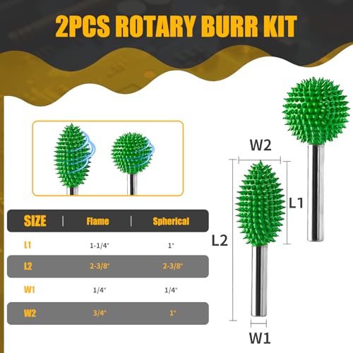 CAELUM Tungsten Carbide Rotary Burr 1/4", 2 Pcs Very Coarse Carving Bit 2pcs-Sphere, Flame