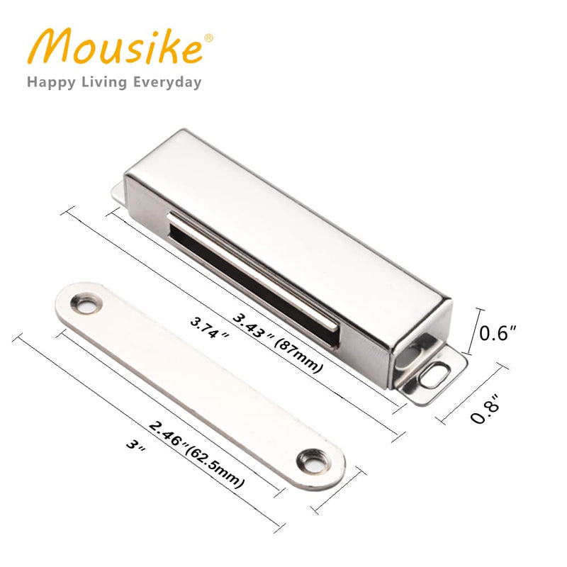 Mousike Magnetic Door Catch，70lb Stainless Steel Cabinet Door Magnets with Strong Magnetic for Kitchen Cupboard Wardrobe Closet Cabinet Door Drawer Latch (3.8"70 lbs(10 Pack)) 70lb-10Pack Silver