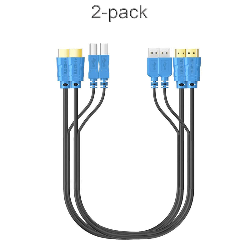 MT-VIKI 2 Pack USB KVM Cable - 6ft, 4K HDMI USB A/B Twin Cord for Standard KVM Switch