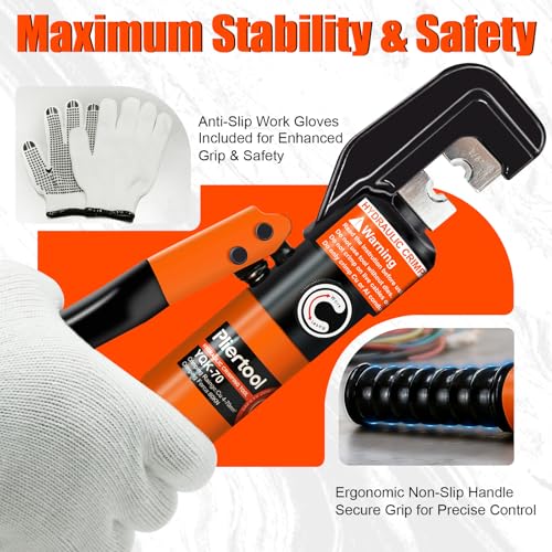 Hydraulic Battery Cable Crimpers 10 Tons 12‑2/0 AWG Stainless Steel Railing Orange 11pcs