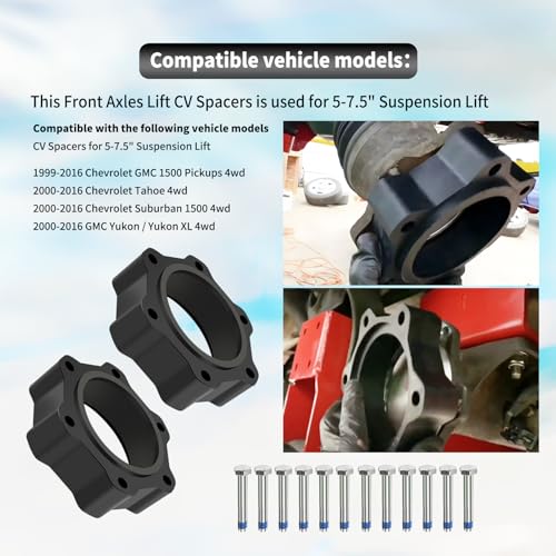 CV Spacers Fits 5-7.5" 4WD Lift 99-16 Chevy GMC 1500 Tahoe Suburban