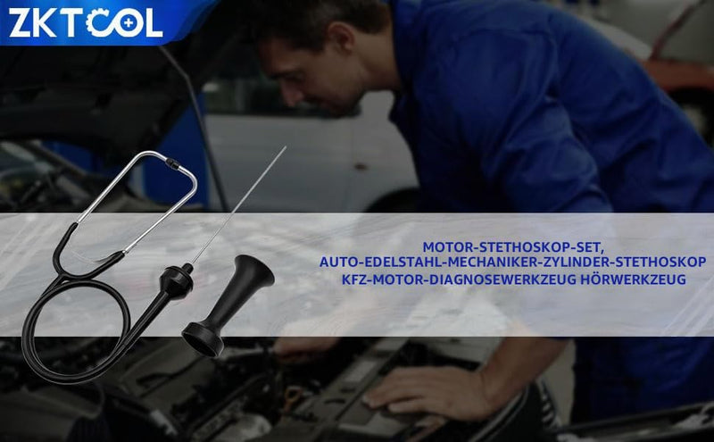 ZKTOOL Car Noise Tester Diagnostic Stethoscope Kit | Professional mechanic hearing tester diagnostic kit for abnormal car noise during vehicle repair. black