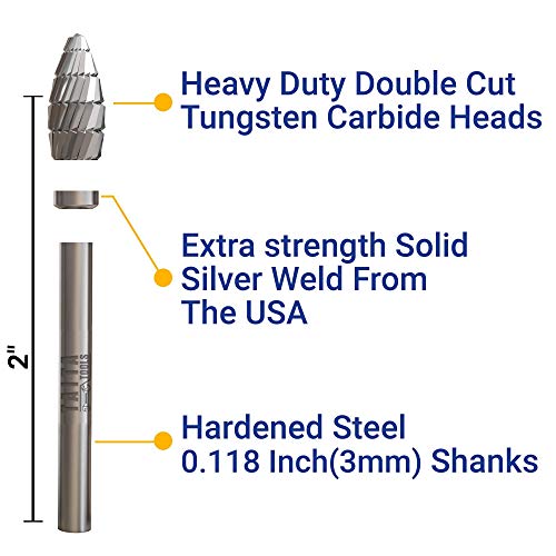 2x10pc Carbide Burr Gift Set, 3mm Shank, 20 Shapes Double Cut Tungsten Rotary Tool Cutting Bits - Accessories for Dremel, Fordom, Flex Shaft, Dewalt and Multitools - Ideal for Wood Carving Projects