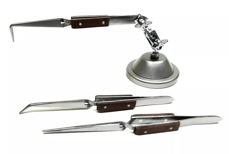 3rd Hand with 3 Fiber Grip Tweezers Cross Locking -Third Hand Base & Tweezer Set