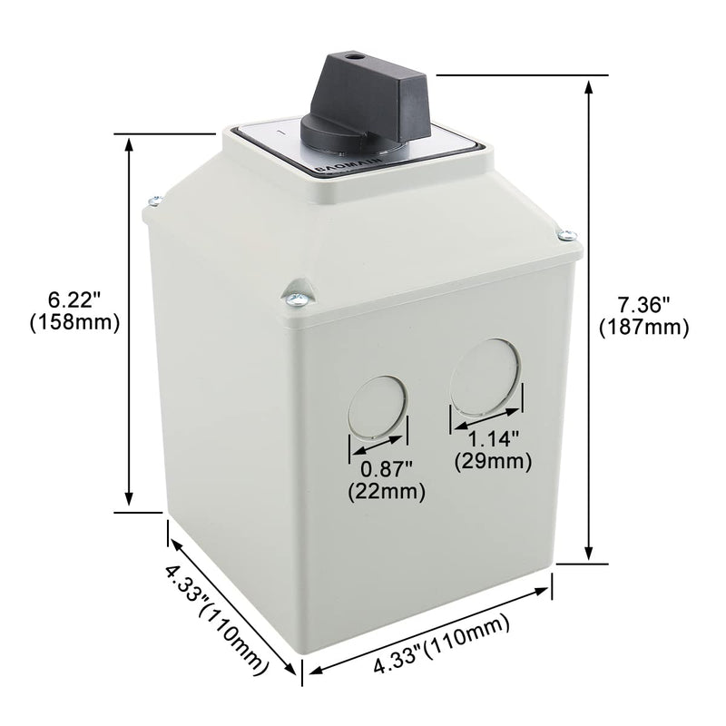 Baomain Universal Rotary Changeover Cam Switch SZW26-63/D303.3D 660V 63A 3 Position 3 Phase with Master Switch Exterior Box LW28-63/4 | Maintained 1-0-2 3-Pole 12-Terminal Rotary Changeover Switch For Motor Control & Generator MTS,heavy-duty,SZW26-63/D...