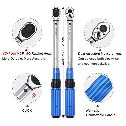 BULLTOOLS 3/8-inch Drive Dual-Direction Click Torque Wrench Set 90-tooth High Accuracy Torque Wrench with Buckle (10-100ft.lb/20-135Nm)
