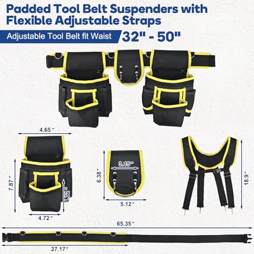 Tool belts for men - multi-functional detachable adjustable tool belt with shoulder strap magnetic wristband set, suitable for electricians and carpenters。 (black and yellow) Black and Yellow one size
