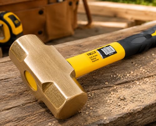 Stark USA 3LBS Brass Head Sledge Hammer Fiber Glass Brass Striking Head, 13-inch Handle With Comfortable Grip, Non-Sparking, 3-Pounds 1 Pack