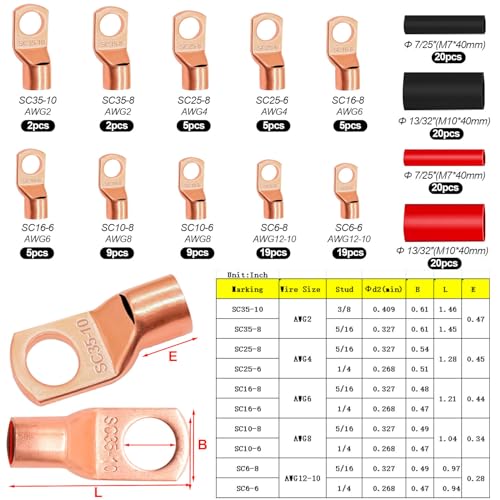 Taiss 160PCS Copper Wire Lugs AWG 2-16 with Hammer Lug Crimper Tool 160PCS kit+ Crimper Tool