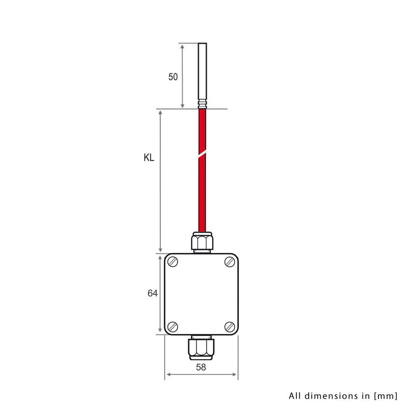 iOVEO 213HS02205 - Temperature transmitter in housing with silicone connecting cable and sensor PT1000, active output, adjustable measuring range, temperature sensor, 5 meter connecting cable