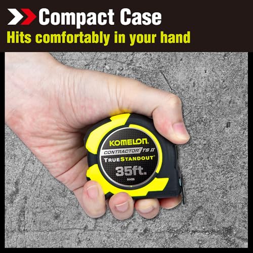 Komelon 35-Ft Contractor TSII Wide Blade Tape Measure with Backside Printing, Manual Lock, Long Standout (91435) Hi-Viz Yellow 35 FT