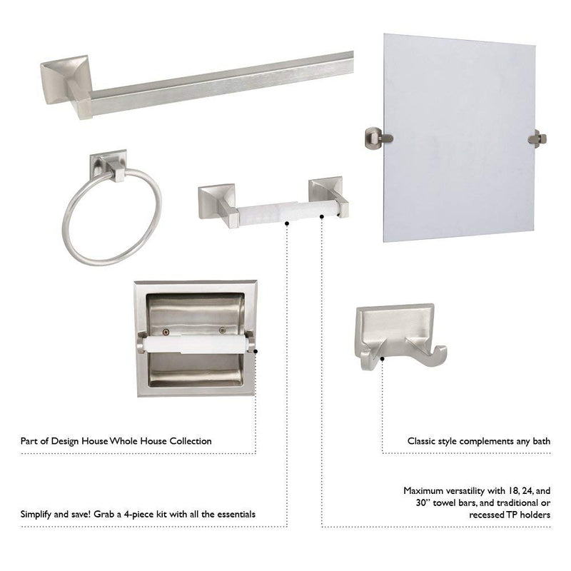 Design House 539189 Millbridge Classic Recessed Toilet Paper Holder for Bathroom Satin Nickel Toilet Paper Holder - Recessed