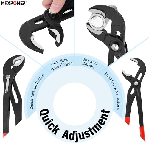 MAXPOWER 7" 10" 16" Water Pump Pliers Set, Push Button V Jaw, Quick Release 7,10,16-inch