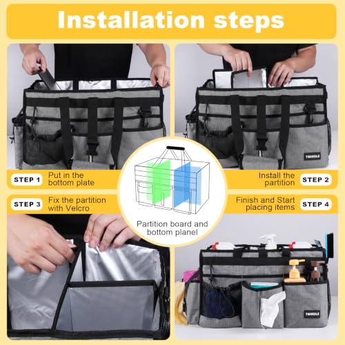 Extra Large Cleaning Caddy Bag with Rigid Support Board, Cleaning Organizer Tote with Detachable Divider, Adjustable Shoulder Strap & Waist Belt, Cleaning Supply Carrier for Cleaners & Housekeepers Light Gray Extra-Large