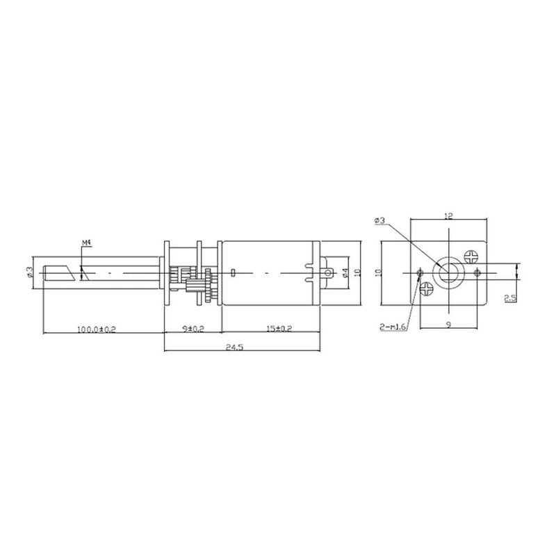 DC 6/12V gear motor with long output shaft M4 x 100mm, gear motor 30/60/100/150/200/300/400/600 RPM(6V 200 rpm) 6V 200RPM