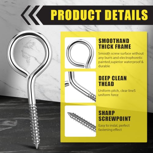 100 Pcs 304 Stainless Steel Screw Eye Hooks, Heavy Duty Eye Bolt with 200lb Load Bearing, Rust Resistant Self Tapping Hooks for Securing Cables/Wire on Wood Indoor Outdoor (M5-2.6 Inch) 100 M5-2.6 Inch