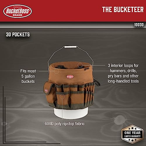Bucket Boss The Bucketeer Bucket Tool Organizer in Brown & Bucket Seat Small Parts Organizer, Bucket Organization (10010), Red & Bucket Stacker Small Parts Organizer, Bucket Organization (15051)