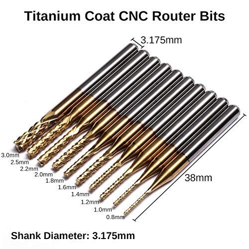 Genmitsu MC40A End Mill Set with a Total of 40 CNC Router Bits, 3.175 mm (1/8 Inch) Shank, CNC Cutter Set with 2 Flutes Flat and Ball End Mills, Nano Blue Coating and Titanium Coating MC40A (40PCS)