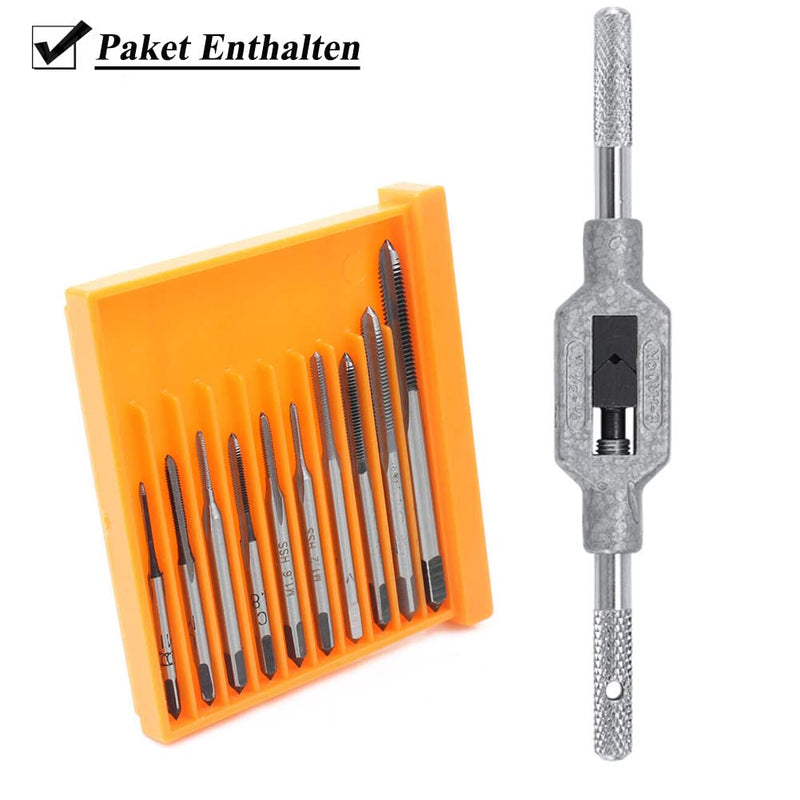 Saipor 10 pieces tap set M1-M3.5 metric HSS tap drill thread cutting tool set with adjustable tap wrench M1-M8