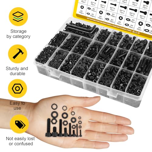 1760PCS Metric M2 M3 M4 M5 Hex Socket Head Cap Bolts Assortment Kit & 288PCS M6 M8 M10 Flange Head Bolts Assortment Kit with Nuts, Washers
