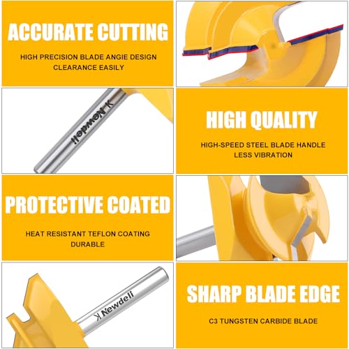 Newdeli 45 Degree Lock Miter & Tongue and Groove & Finger Joint Router Bit Set - 1/4 Inch Shank Woodworking Milling Cutter Tool 4-Piece Set