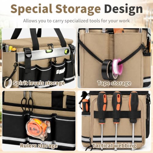 14-Inch Heavy Duty Tool Bag, 17 Pocket Tool Box Organizer Khaki