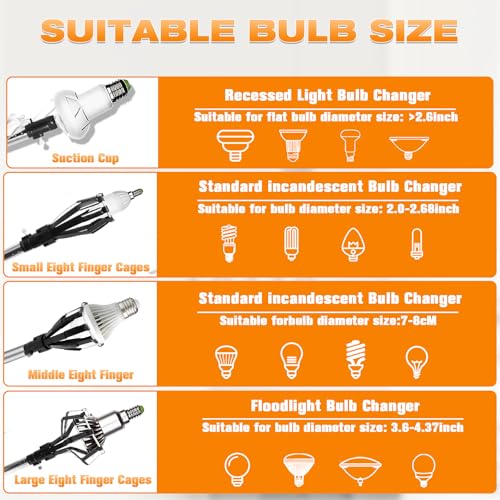 12FT Light Bulb Changer for High Ceilings with Suction Cup & 3 Baskets Cage Black 3-12FT Assembled type