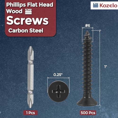 501pcs Phillips Flat Head Wood Screws with Screwdriver #6x1 Black