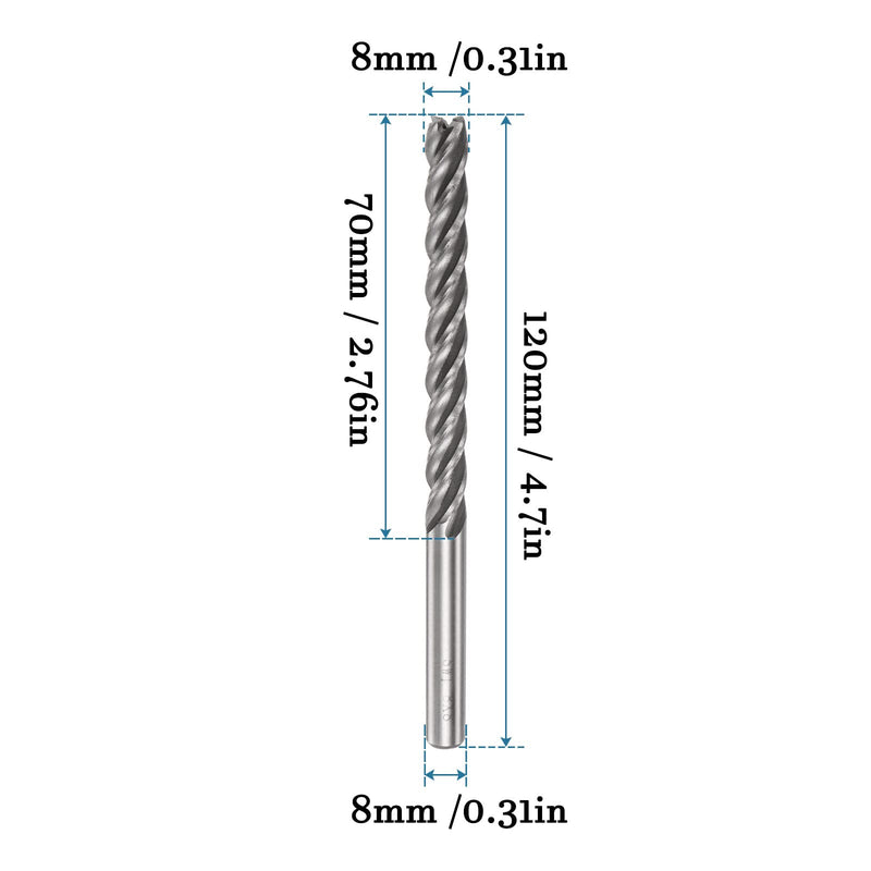 QUARKZMAN 8 mm Square Nose Cutter x 1 Piece High-Speed Steel 4 Groove Cutter for Groove Processing [8 mm Shank 120 mm Length] | 1 Piece, High-Speed Steel, For Groove Processing