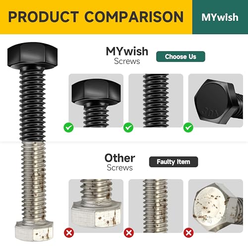 Mywish 448PCS M5 M6 M8 Screw Set, Metric Bolt Assortment, 304 Stainless Steel, Nuts and Bolts Set Flat & Spring Washers, Hex Head Cap Screws Bolts and Nuts Kit, Fully Thread & Black Oxided