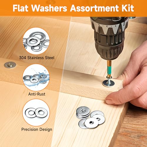 470pcs Fender Washers 304 Stainless Steel Flat Washers 23 Sizes SAE+Metric Assorted Washers Set Assortment Washer Kit for Screws Bolts (M3 M4 M5 M6 M8 M10 M12 6# 8# 10# 1/4 5/16 3/8 1/2) Size 1