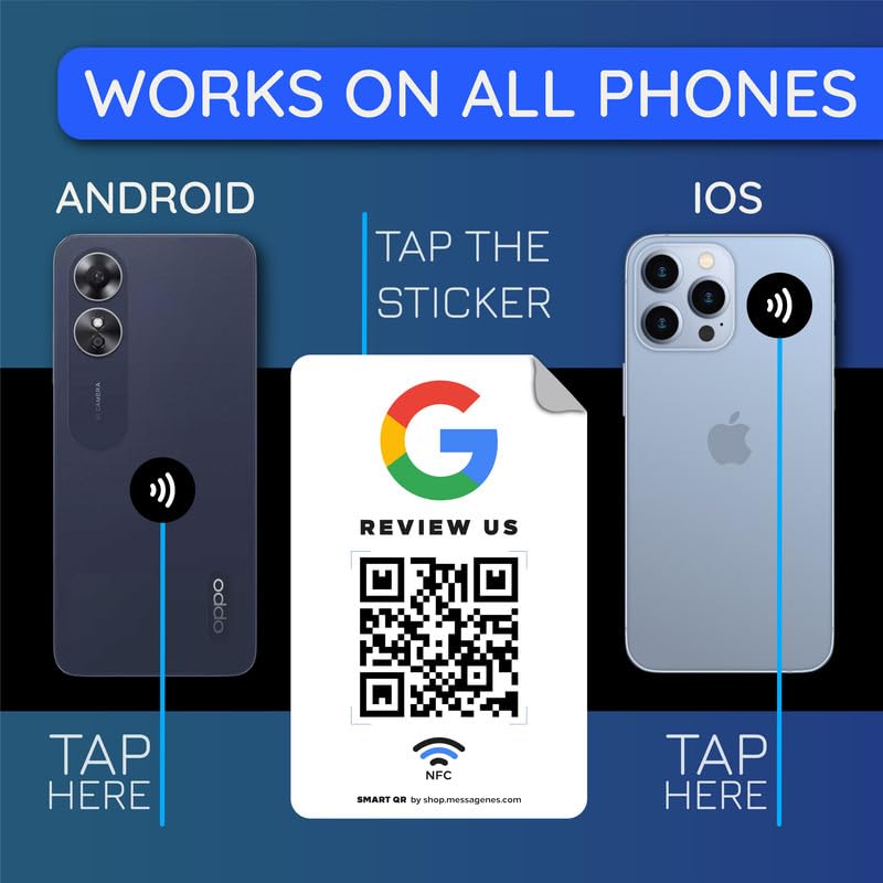 Reusable Review Tap Sticker for Google Reviews - 10-Sticker Pack - QR & Tap NFC Sticker - Review Us on Google Tap Sticker - iPhone & Android - Boost My Reviews Sticker - Set Up at Home | by MESSAGENES 10 Stickers