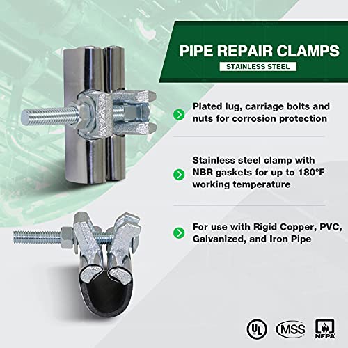 Highcraft Pipe Repair Clamp 1'', IPS Single Bolt, 3” Long, Stainless Steel (5 Pack) 1 in. x 3 in. Long