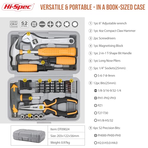 Hi-Spec Magnetic T-Handle Ratchet Wrench and Screwdriver Set with Toolbox Pale Yellow