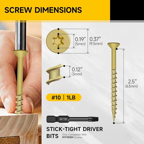 Mywish M8 x 50mm 20Pcs Flat Head Hex Socket Cap Screws Bolts & 77Pcs Wood Screws #10 x 2-1/2" 1lb Box, Deck Screws 2 1/2 Inch, T25 Torx Drive Head, Outdoor Construction Screws, Rust Resistant, Furnitu