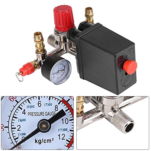 Fdit Air Compressor Pressure Switch Gauge Double Safety Valve Pressure Control with 120 Psi Pressure Regulator 230 V