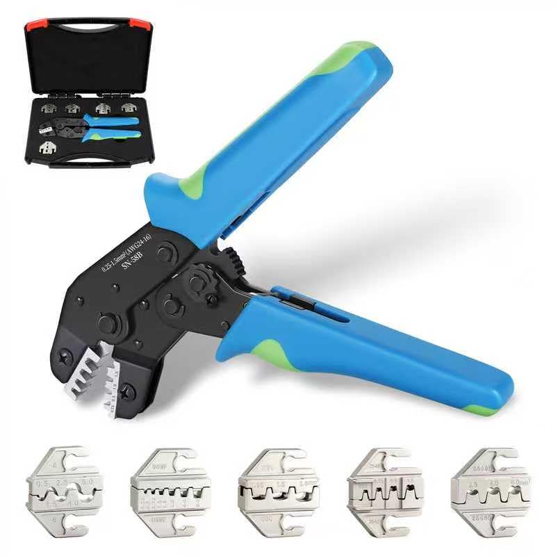 6PCS Crimping Tool Set - Ratchet Wire Crimper Tool for Heat Shrink,Insulated Nylon,Non-Insulated,Open Barrel Terminals,Ferrule Wire End,Solar Connectors Wire Crimper Set