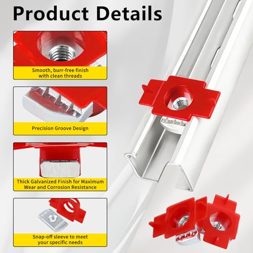 3/8"-16 50PCS Nylon Strut Channel Cone Nuts, Galvanized Channel Red 3/8"-16 50