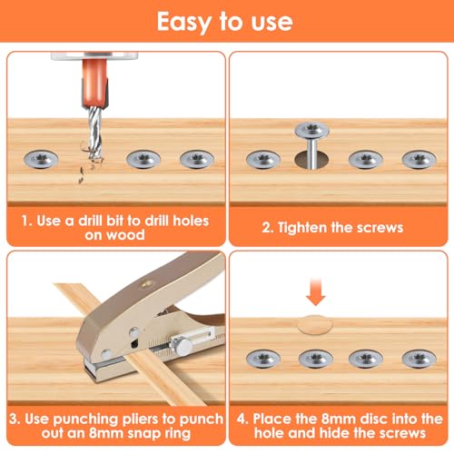 5Pcs Limit Countersink Drill Bit Set with Hole Punch, Deep Adjustable Countersunk Drill Bit Kit, Round Shank Wood Countersink Drill Bit, Edge Banding Punching Tool for Wood PVC (Drill Bit+Plier) Drill Bit+plier