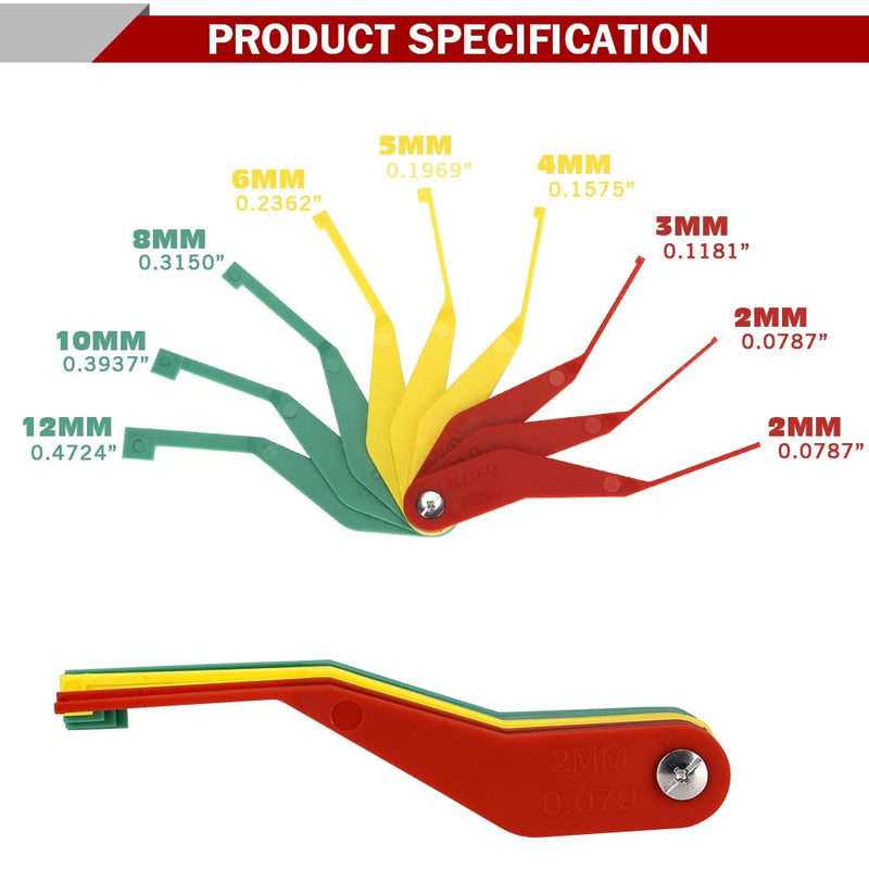 9-Piece Brake Pad Thickness Gauge Set, Brake Gauge Measure Tool to Quickly Measure Brake Pad Wear, Brake Pad Gauge for Most Cars, Easy to Read Color Coded - 2mm to 12mm Plastic 1PC