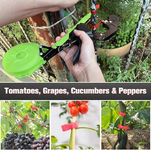 FUNTECK Easy & Fast Plant Tying Machine for Tomatoes, Grapes, Cucumbers - Professional Tying Tool Saves Labor with Spare Tapes and Staples, Green/Black Green & Black