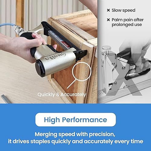 meite Pneumatic Upholstery Staple Gun for 21 Gauge 1/2-Inch Crown Staples, Heavy-Duty Stapler Gun for Woodworking, Carpentry, and DIY Projects (Model MT8016)